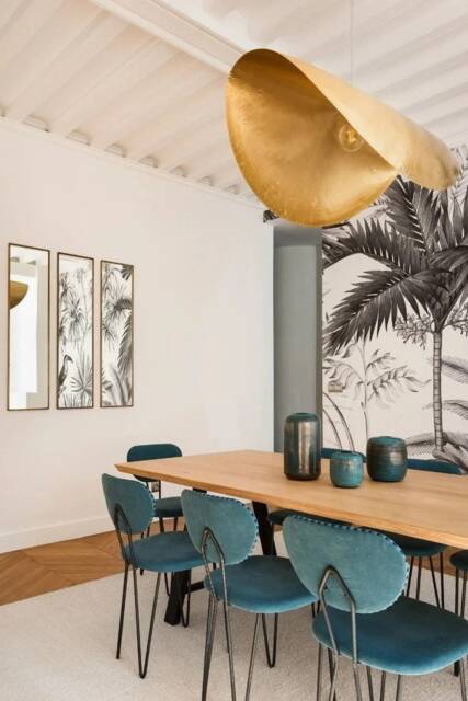 Gold Curved Leaf Hanging Lamp, Boho Ceiling Light - image 1