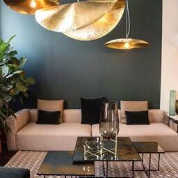 Gold Curved Leaf Hanging Lamp, Boho Ceiling Light - thumbnail 4