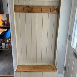 Handcrafted Solid Wood Monks Bench Hallway Seat Shoe & Coat Storage Entrance Way Unit - thumbnail 2