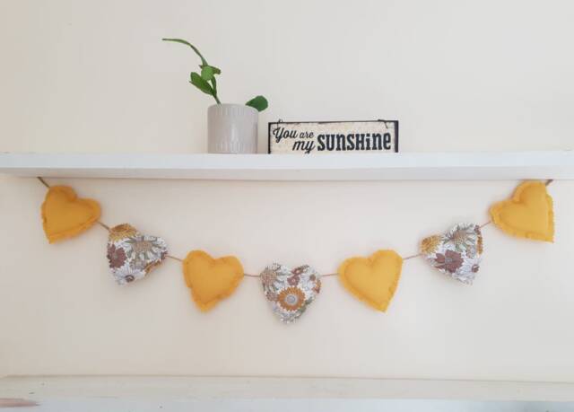 Heart Garland/Yellow Fabric Heart Sunflower Wall Decor Bunting/ Floral Bunting - image 1