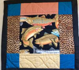 Hand Quilted Trout Wall Hanging, Rustic Cabin Decor - thumbnail 1