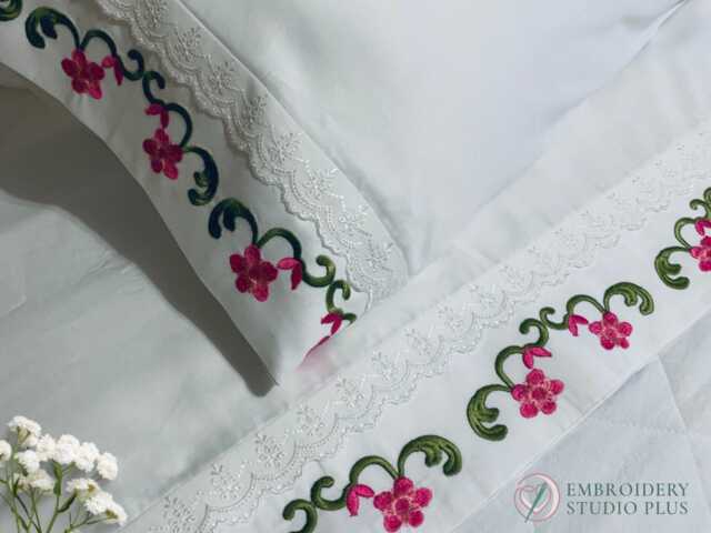 Embroidery Flower Bed Sheet Set, 600 Thread Count Egyptian Cotton, White Sateen/Home Decor - image 1