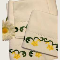 Embroidery Flower Bed Sheet Set, 600 Thread Count Egyptian Cotton, White Sateen/Home Decor - thumbnail 4