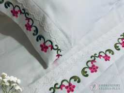 Embroidery Flower Bed Sheet Set, 600 Thread Count Egyptian Cotton, White Sateen/Home Decor