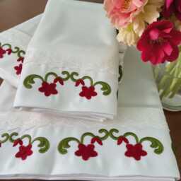 Embroidery Flower Bed Sheet Set, 600 Thread Count Egyptian Cotton, White Sateen/Home Decor - thumbnail 3