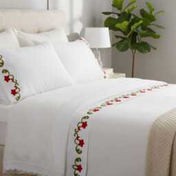 Embroidery Flower Bed Sheet Set, 600 Thread Count Egyptian Cotton, White Sateen/Home Decor - thumbnail 2