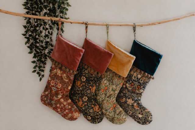 William Morris Stocking Set, Handmade Velvet Christmas Stockings, Luxury Fireplace Decor - image 1