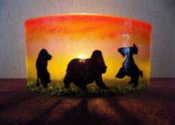 Glass Fused Cocker Spaniel Tea Light Shade, Freestanding Candle Holder - thumbnail 1