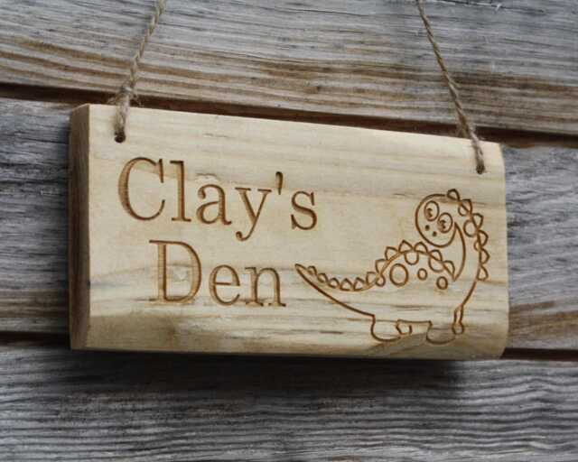 Personalised Dinosaur Wooden Sign - Custom Engraved Playhouse Name Plate - image 1
