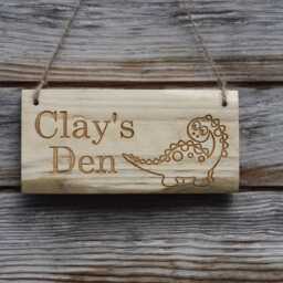 Personalised Dinosaur Wooden Sign - Custom Engraved Playhouse Name Plate - thumbnail 3