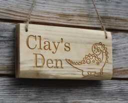 Personalised Dinosaur Wooden Sign - Custom Engraved Playhouse Name Plate - thumbnail 1