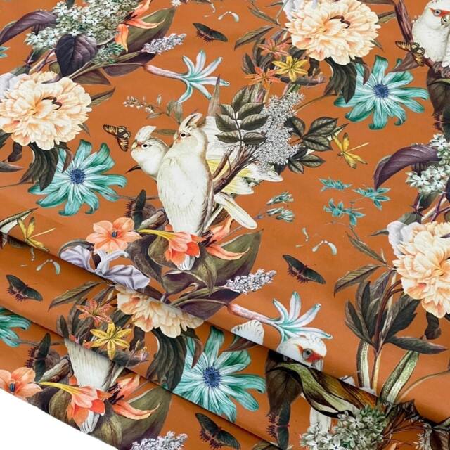 Rusty Orange Roman Blinds/Tropical Rainforest Charm - White Royal Cockatoos & Blooms Custom Made To Measure - image 1
