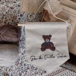 Personalized Teddy Bear Nursery Banner - Hand Embroidered Cotton Wall Hanging - thumbnail 1
