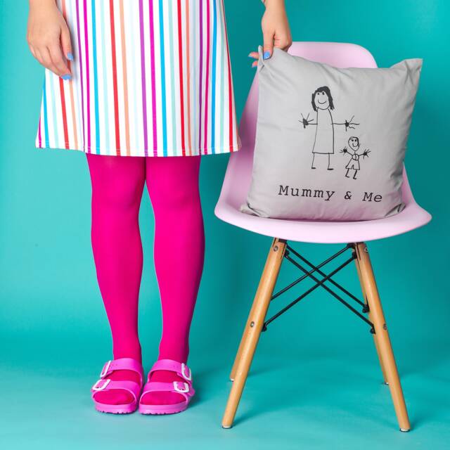 Mummy Cushion - Childrens Drawing Gift Mothers Day & Me Personalised Rose Gold - image 1
