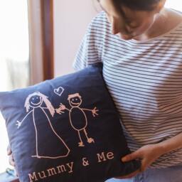 Mummy Cushion - Childrens Drawing Gift Mothers Day & Me Personalised Rose Gold - thumbnail 4