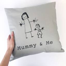 Mummy Cushion - Childrens Drawing Gift Mothers Day & Me Personalised Rose Gold - thumbnail 3