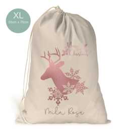 Personalised Xl Drawstring Christmas Sack/stocking.. Rose Gold Deer..girls Xmas Present Sack Gift Bag.. Mummy, , Sister - thumbnail 2