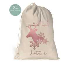 Personalised Xl Drawstring Christmas Sack/stocking.. Rose Gold Deer..girls Xmas Present Sack Gift Bag.. Mummy, , Sister