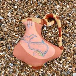 Roman Jug Cushion /Pillow Handmade in Brighton Using Repurposed Velvet & Appliqu?? Dolphin /Hand Embroidered Fabric , Eco Filling - thumbnail 2