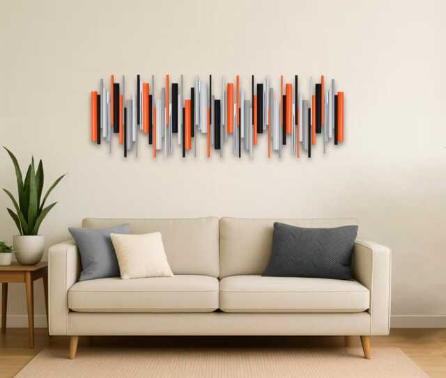 Orange & Black Wall Decor - Bold Abstract Wood Sculpture - image 1