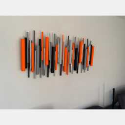 Orange & Black Wall Decor - Bold Abstract Wood Sculpture - thumbnail 3