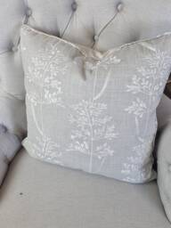 Embroidered Floral Cushion Cover With Piping, Pillow Cover, Grey Cushion, Cotton 17 Inch Square - thumbnail 1