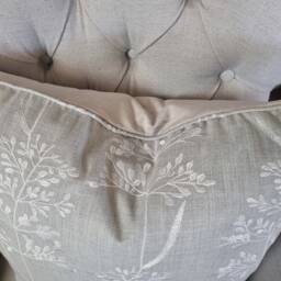 Embroidered Floral Cushion Cover With Piping, Pillow Cover, Grey Cushion, Cotton 17 Inch Square - thumbnail 2