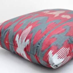 Dark Red Ikat Pillow Cover, Handloom Silk Cotton Cushion - 20x20 In - thumbnail 3