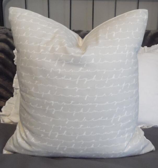 Alphabet.grey.white.nursery Decor.script.cursive.home Decor.gift.pillow Cover.slipcovers.toss Pillows.throw Pillows.toss Pillows.teacher - image 1