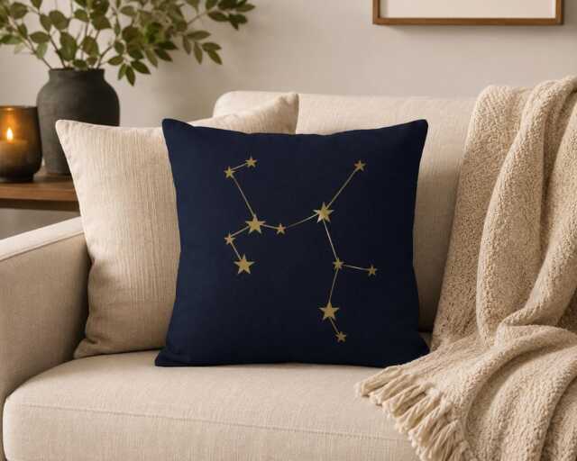 Virgo Constellation Pillow Cover 40x40, Astrology Gift For Her, Celestial Zodiac Cushion, Navy Gold Star Sign Decor, Room Decor - image 1