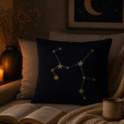 Virgo Constellation Pillow Cover 40x40, Astrology Gift For Her, Celestial Zodiac Cushion, Navy Gold Star Sign Decor, Room Decor - thumbnail 3