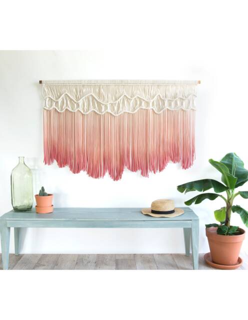 xl Macrame Wall Hanging - Handmade Tapestry Art Hanger Dyed in Green Or Pink - image 1
