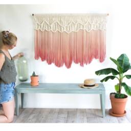 xl Macrame Wall Hanging - Handmade Tapestry Art Hanger Dyed in Green Or Pink - thumbnail 2