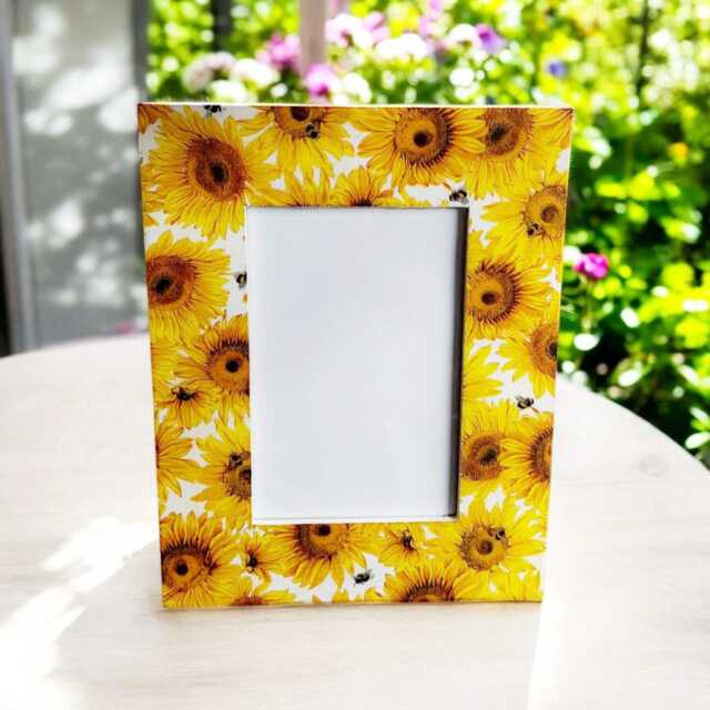 Sunflowers & Bees Photo Frame, Floral Wooden Picture Home Decor Gift - image 1