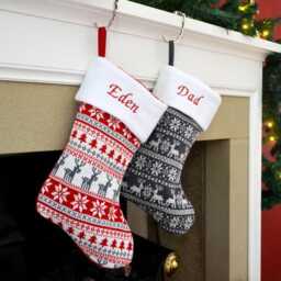 Personalised Embroidered Luxury Christmas Stocking Nordic Knitted With Name - Red & White Traditional Design UK Gift