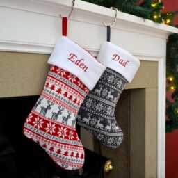Personalised Embroidered Luxury Christmas Stocking Nordic Knitted With Name - Red & White Traditional Design UK Gift - thumbnail 4