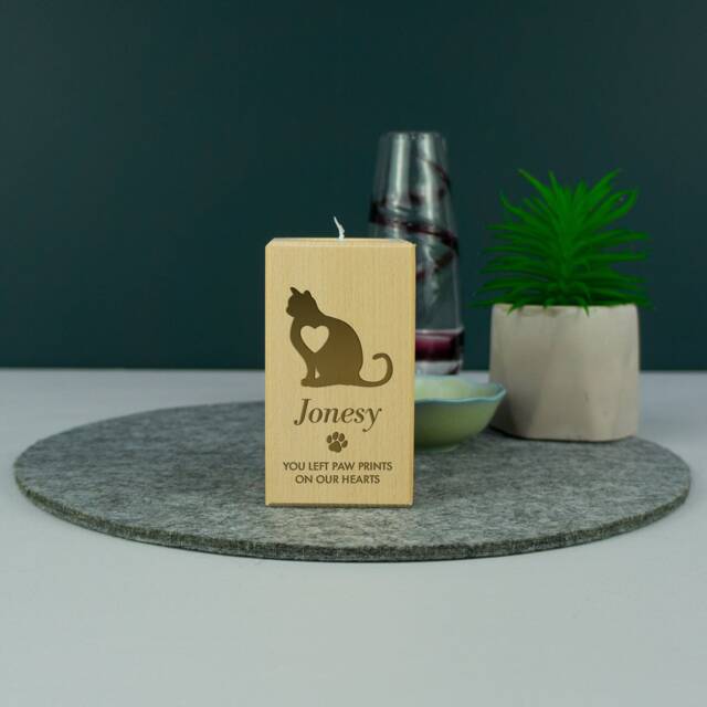 Personalised Cat Memorial Candle - Custom Pet Loss Gift Wooden Tea Light Holder Remembrance Sympathy Keepsake - image 1