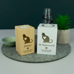 Personalised Cat Memorial Candle - Custom Pet Loss Gift Wooden Tea Light Holder Remembrance Sympathy Keepsake - thumbnail 3