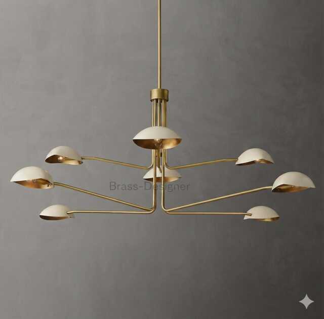 Mid-Century Sputnik Chandelier 8-Orb, Brass & Black Starburst Light - image 1