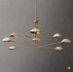 Mid-Century Sputnik Chandelier 8-Orb, Brass & Black Starburst Light - thumbnail 1