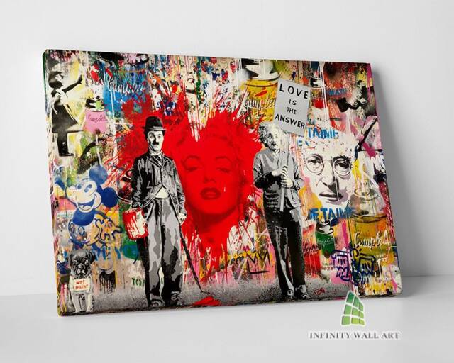 Charlie Chaplin Einstein Graffiti Canvas Art Wall Framed Print Picture Banksy Style Decor -C869 - image 1