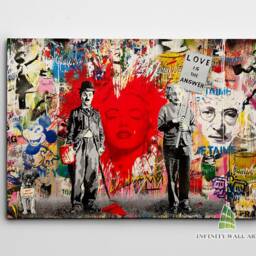 Charlie Chaplin Einstein Graffiti Canvas Art Wall Framed Print Picture Banksy Style Decor -C869 - thumbnail 2
