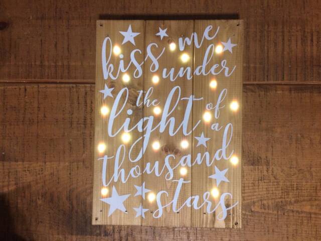 Custom Light Up Reclaimed Wood Sign Kiss Me Under The Stars - image 1
