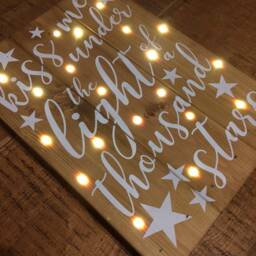 Custom Light Up Reclaimed Wood Sign Kiss Me Under The Stars - thumbnail 2