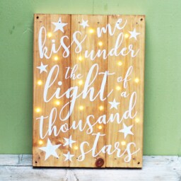 Custom Light Up Reclaimed Wood Sign Kiss Me Under The Stars - thumbnail 3