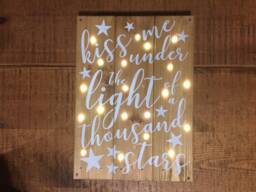 Custom Light Up Reclaimed Wood Sign Kiss Me Under The Stars - thumbnail 1