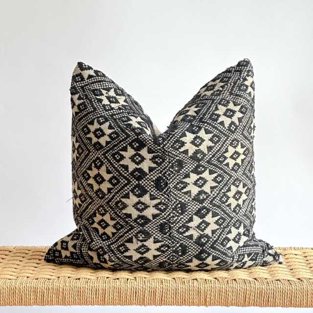 Black Neutral Tribal Hemp Hand Woven Natural Dye Color Lumbar Pillow Cover - image 1