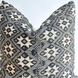 Black Neutral Tribal Hemp Hand Woven Natural Dye Color Lumbar Pillow Cover - thumbnail 2