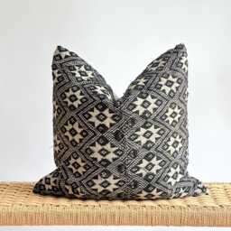 Black Neutral Tribal Hemp Hand Woven Natural Dye Color Lumbar Pillow Cover - thumbnail 1