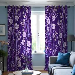 Purple Floral Curtains, Botanical Print Drapes, Lilac & Lavender Flower Panels, Custom Made Eyelet Or Rod Pocket Curtains - thumbnail 2